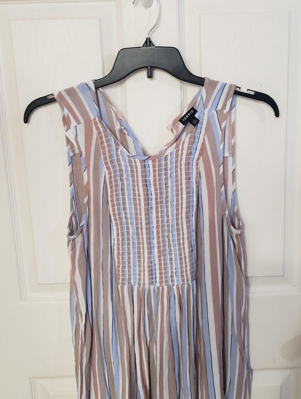 torrid Blue and Taupe Striped Smocked Tank